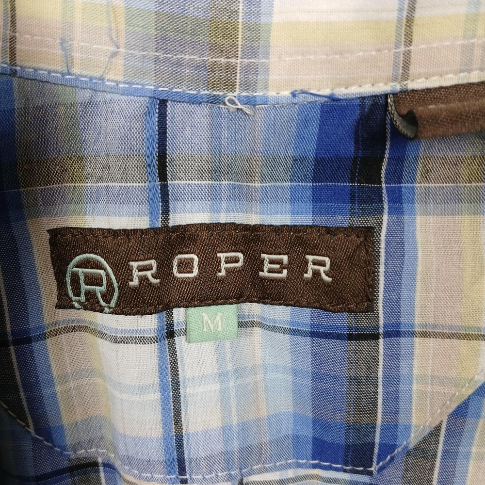 Roper Shirt Mens Medium Blue White Plaid Long Sleeve Western Pearl Snap Casual - Picture 3 of 6